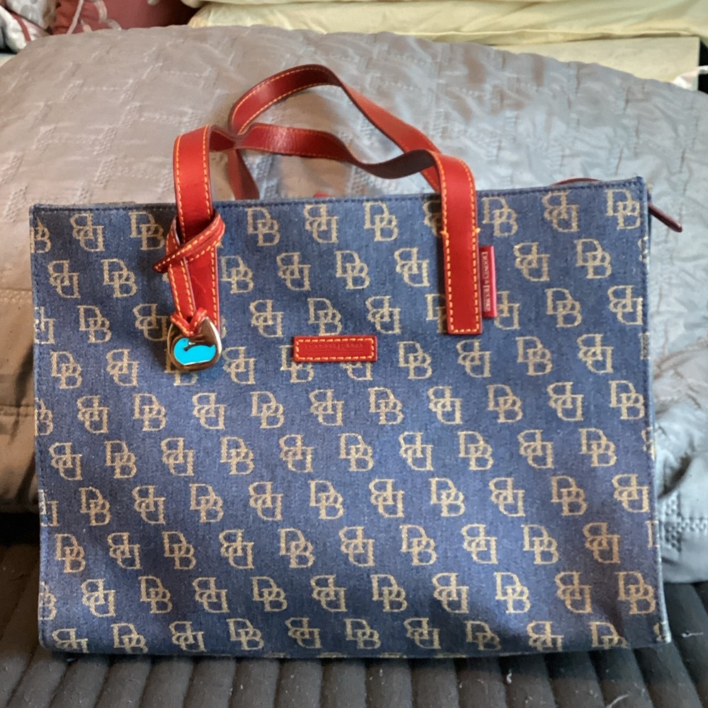 Dooney & Bourke Denim Blue Tote with Red Trim